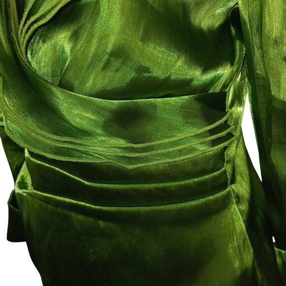 Vintage Y2K Layered Shimmery Green Blouse Early 2000s Formal Glam Xmas Party Top - Picture 5 of 15